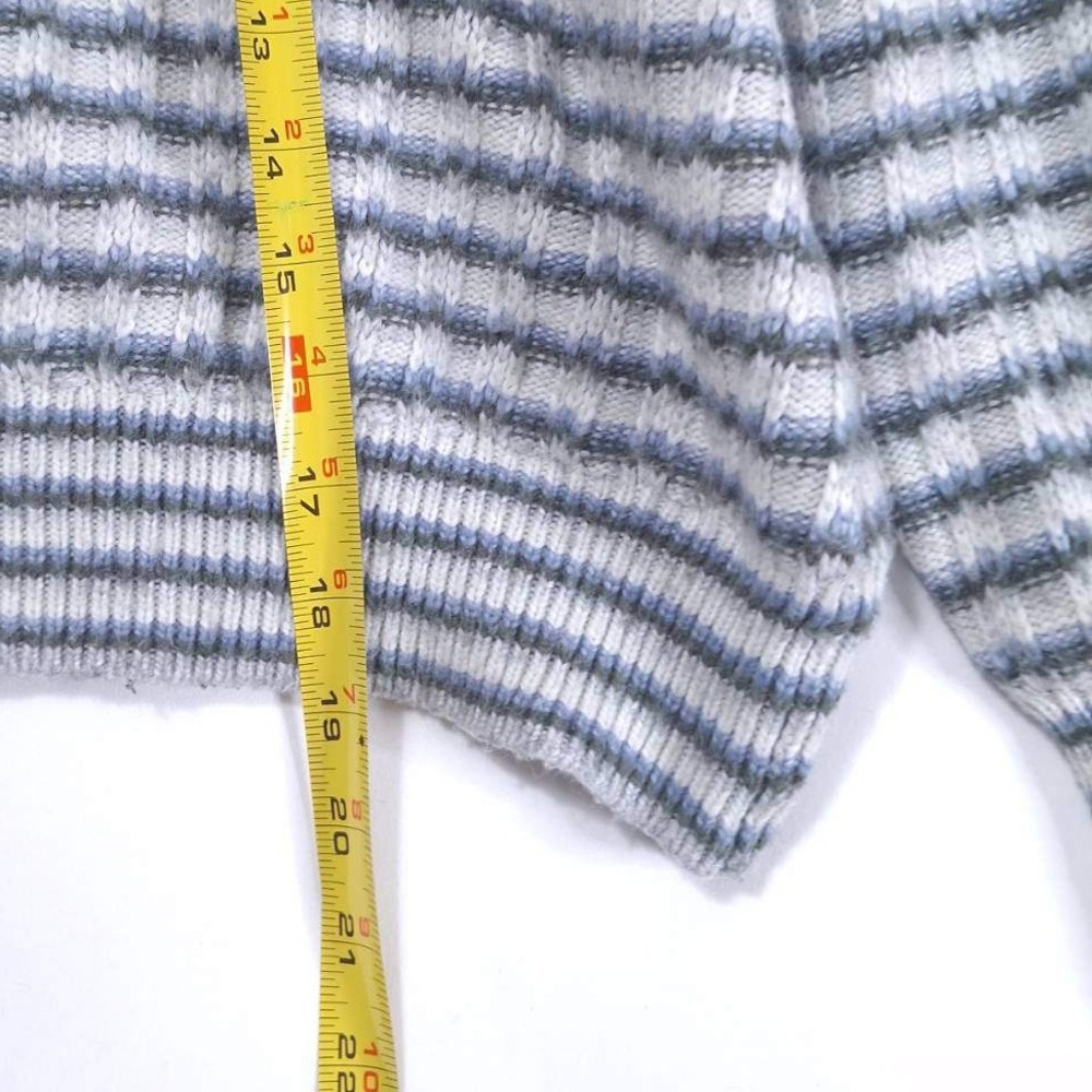 Nine West Striped Cropped Sweater Women's XL Puff Sleeve Pullover Knit Gray Blue - Picture 7 of 9